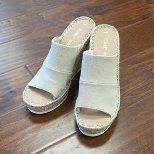 TOMS Beige Canvas Espadrille Wedge Mules
